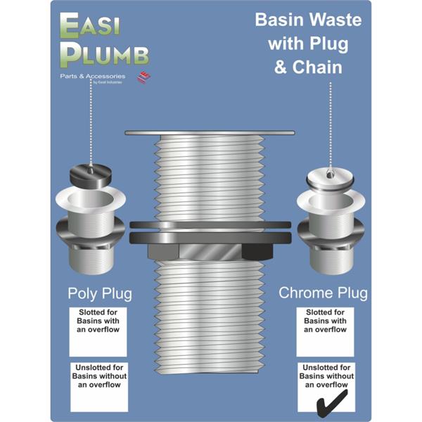Easiplumb11/4" Unslotted Basin Waste, C.P. Plug & Chain