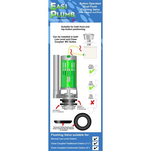 EasiplumbButton/Cable Operated Dual Flush Valve