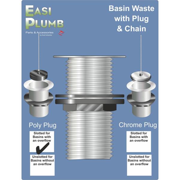 Easiplumb11/4" Slotted Basin Waste, Poly Plug & Chain