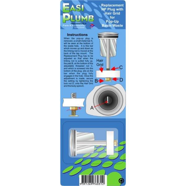 EasiplumbReplacement Heavy Plug c/w Hair Grid for Pop Up Waste