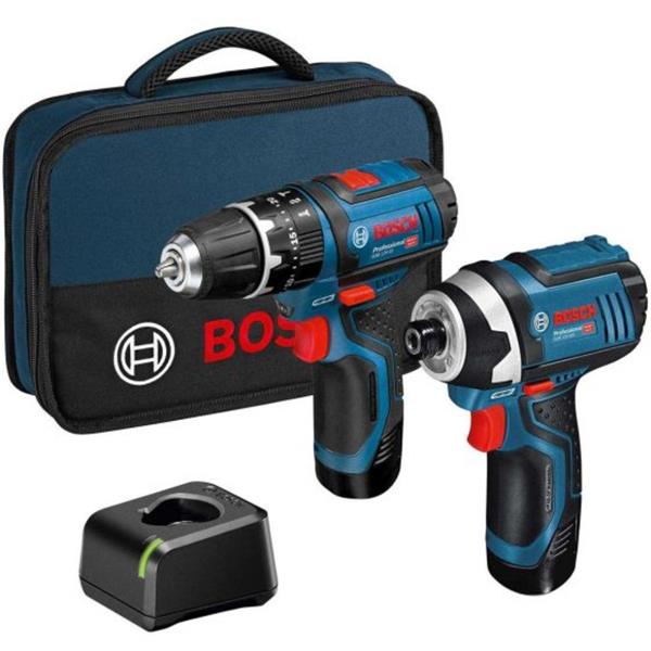 BoschGSB 12V-15 Combi Drill & GDR 12V-105 Impact Driver Twin Kit with Toolbag (2x2Ah)