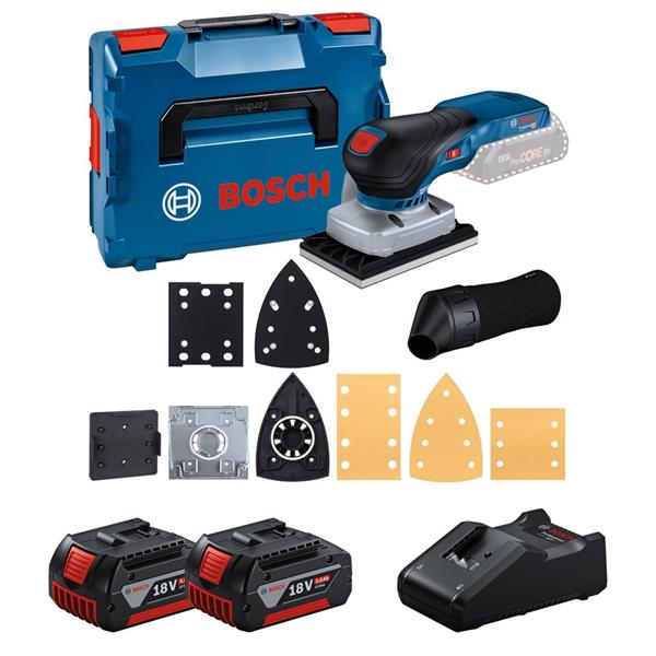 BoschGSS 18 V-13 Brushless Orbital Palm Sander in L-Boxx Square, Rectangle & Delta Bases (2x5ah)