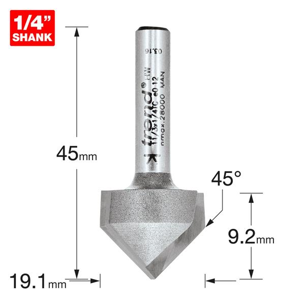 TrendPro Chamfer V groove Cutter 45 degrees 11/3X1/4TC