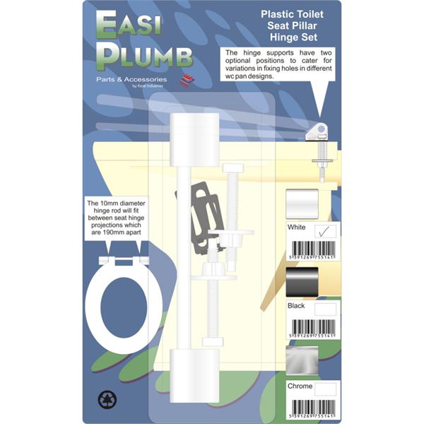EasiplumbReplacement Plastic Bar Toilet Seat Hinge Set - White