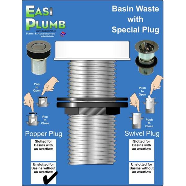 Easiplumb11/4" Slotted Basin Waste c/w Popper Plug