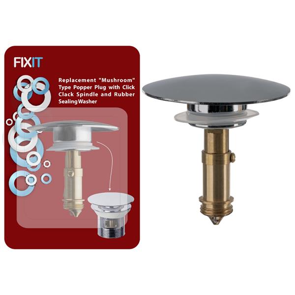 EasiplumbReplacement “Mushroom” Type Popper Plug with Click Clack Spindle and Rubber Sealing Washer