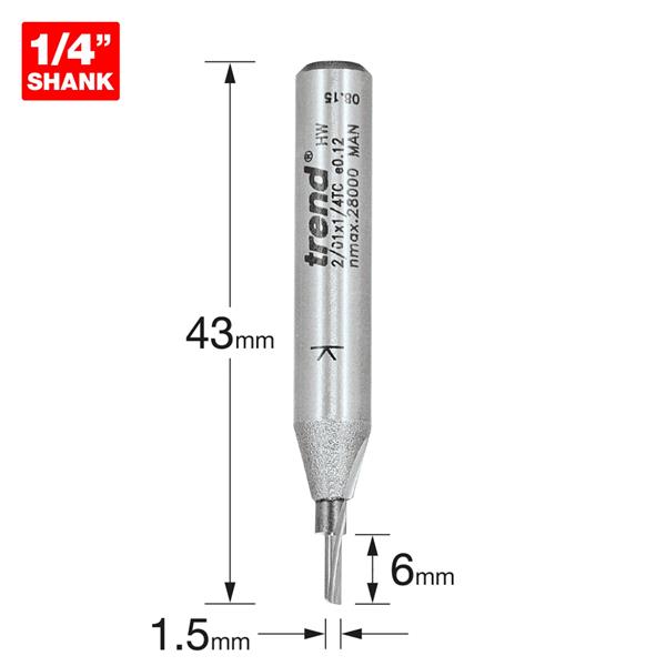 TrendPro Single flute Cutter 1.5mm diameter 2/01X1/4TC