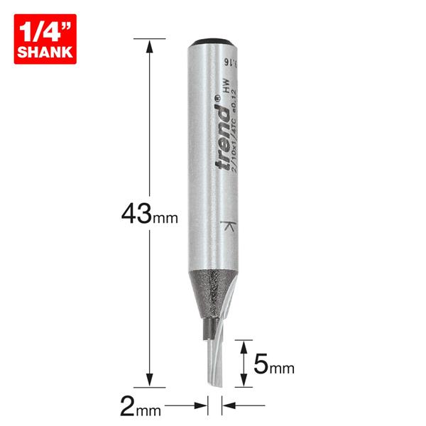 TrendPro Single flute Cutter 2mm diameter 2/10X1/4TC