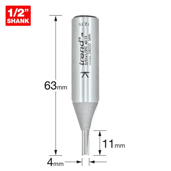 TrendPro Two flute Cutter 4mm diameter 3/01X1/2TC
