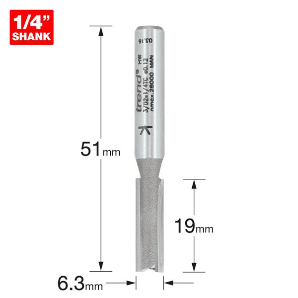 TrendPro Two flute Cutter 6.3mm diameter 3/02X1/4TC