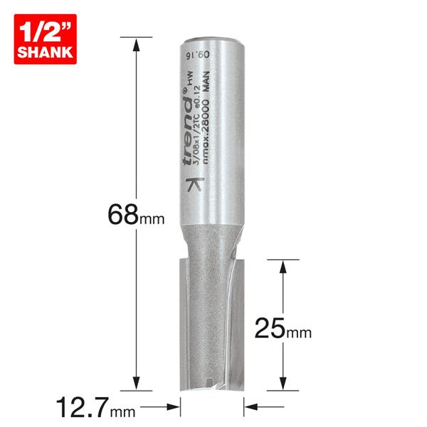 TrendPro Two flute Cutter 12.7mm diameter 3/08X1/2TC