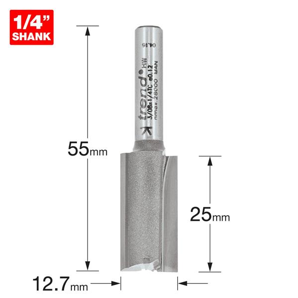 TrendPro Two flute Cutter 12.7mm diameter 3/08X1/4TC