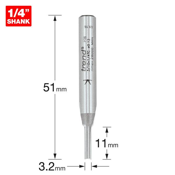 TrendPro Two flute Cutter 3.2mm diameter 3/10X1/4TC