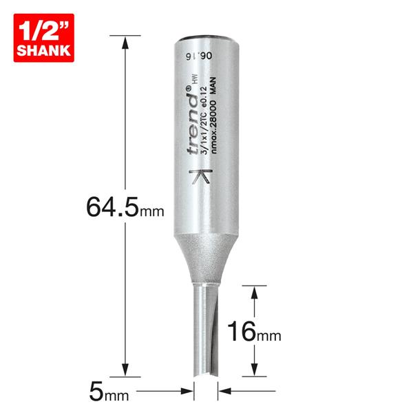 TrendPro Two flute 5mm dia 3/1X1/2TC