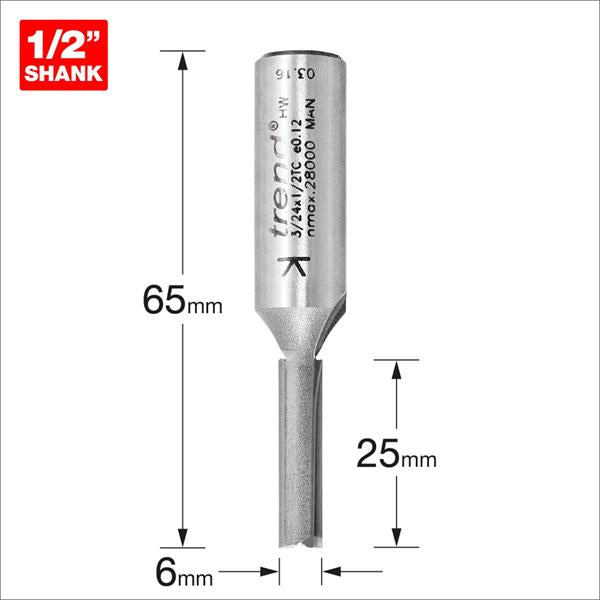 TrendPro Two flute Cutter 6mm diameter 3/24X1/2TC