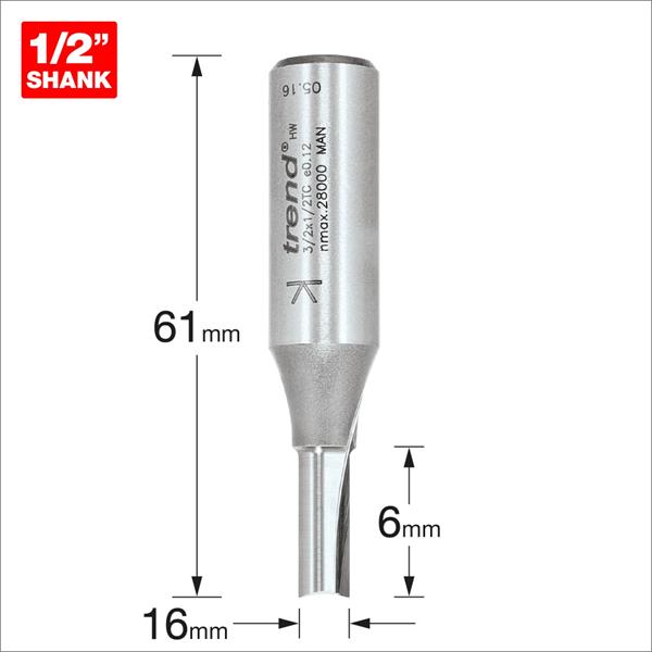 TrendPro Two flute Cutter 6mm diameter 3/2X1/2TC