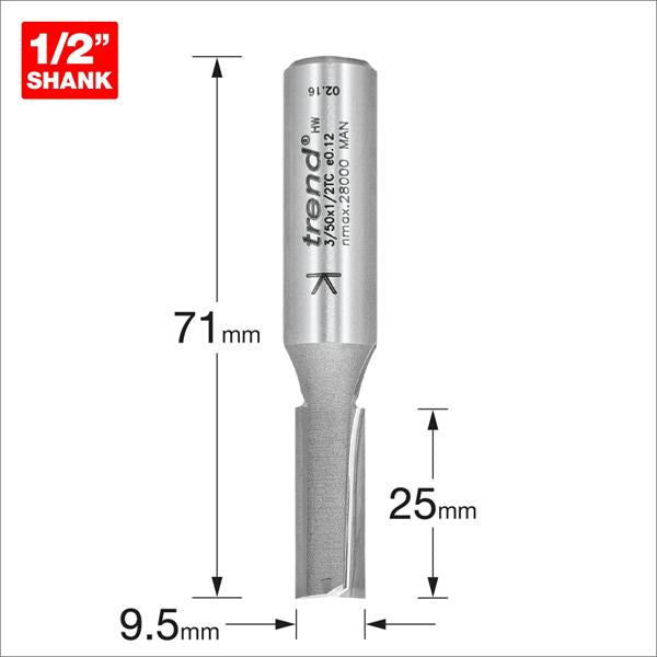 TrendPro Two flute Cutter 9.5mm diameter 3/50X1/2TC