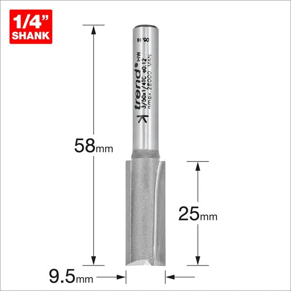 TrendPro Two flute Cutter 9.5mm diameter 3/50X1/4TC