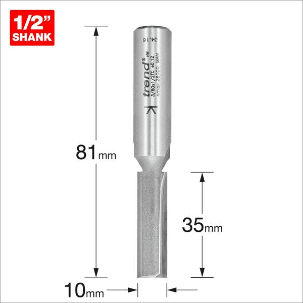 TrendPro Two flute Cutter 10mm diameter 3/60X1/2TC