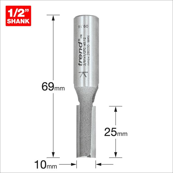 TrendPro Two flute Cutter 10mm diameter 3/61X1/2TC