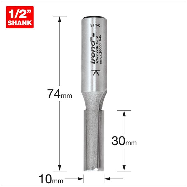 TrendPro Two flute Cutter 10mm diameter 3/62X1/2TC