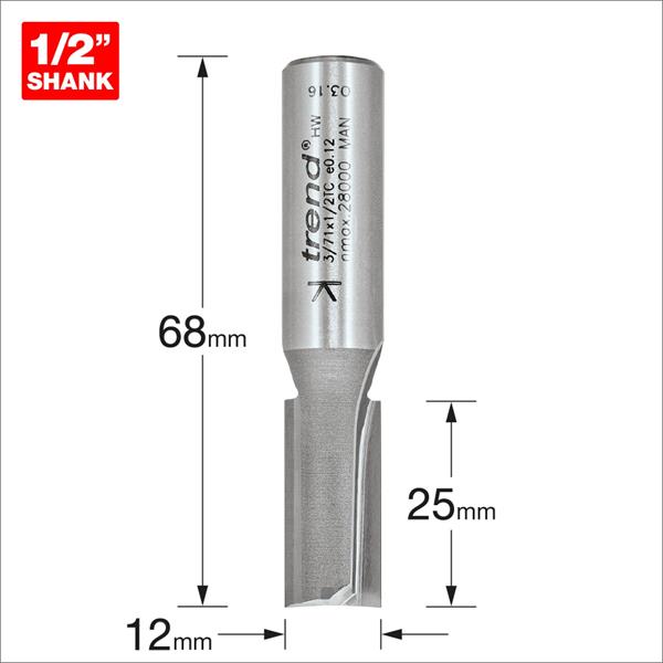 TrendPro Two flute Cutter 12mm diameter 3/71X1/2TC