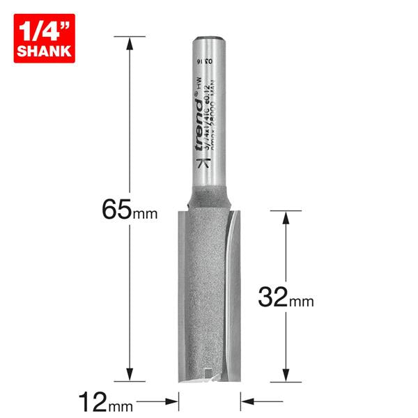 TrendPro Two flute Cutter 12mm diameter 3/74X1/4TC