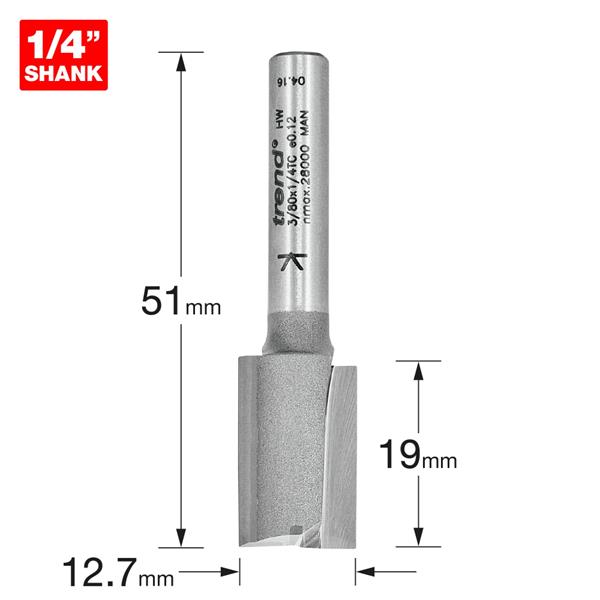 TrendPro Two flute Cutter 12.7mm diameter 3/80X1/4TC