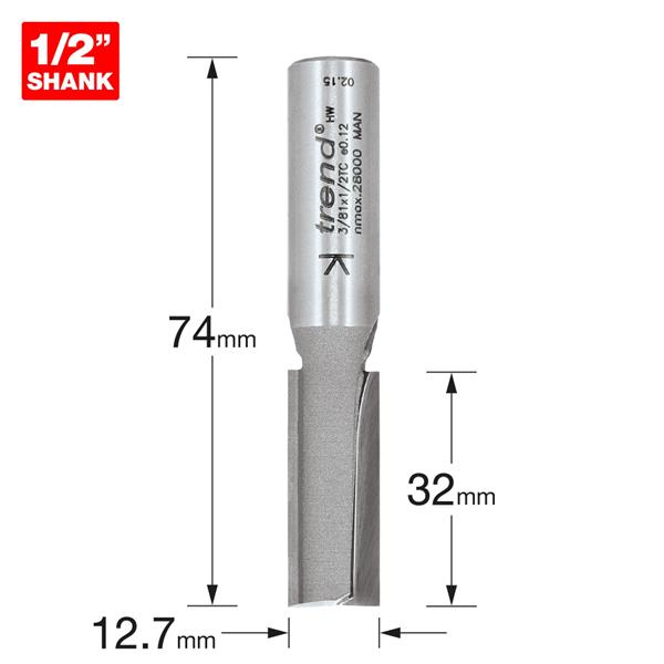 TrendPro Two flute Cutter 12.7mm diameter 3/81X1/2TC