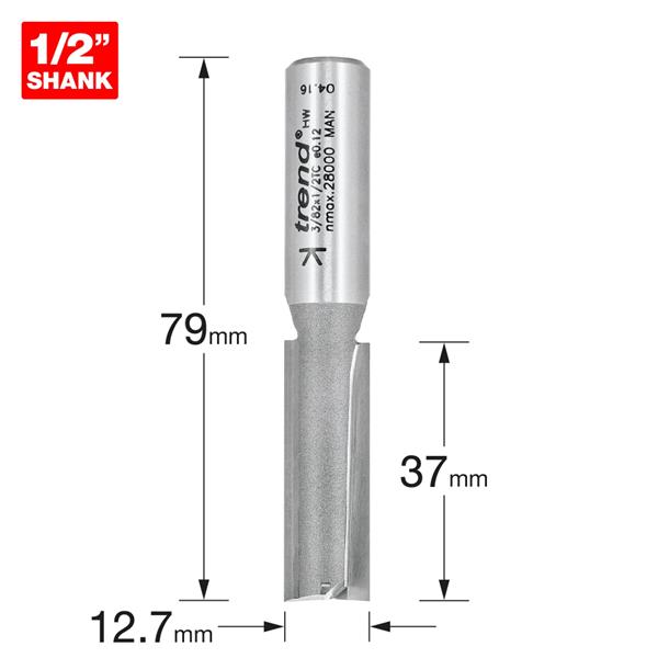 TrendPro Two flute Cutter 12.7mm diameter 3/82X1/2TC