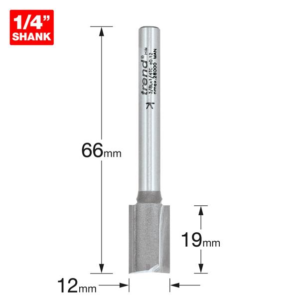 TrendPro Two flute Cutter 12mm diameter 3/8LX1/4TC