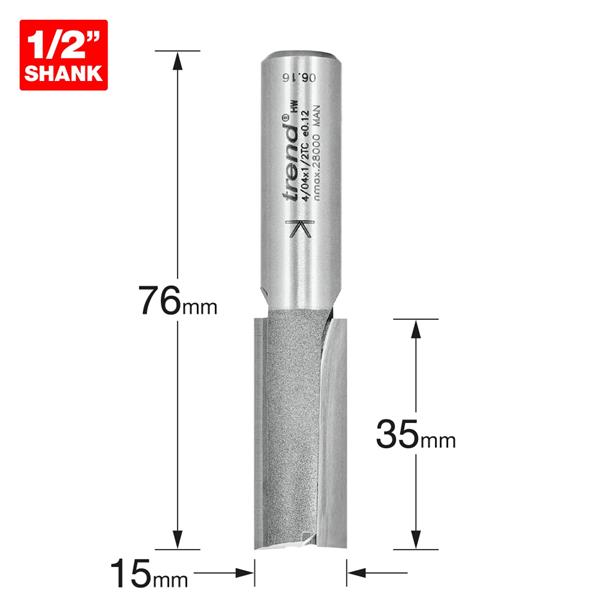 TrendPro Two flute Cutter 15mm diameter 4/04X1/2TC