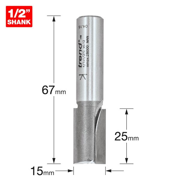 TrendPro Two flute Cutter 15mm diameter 4/1X1/2TC