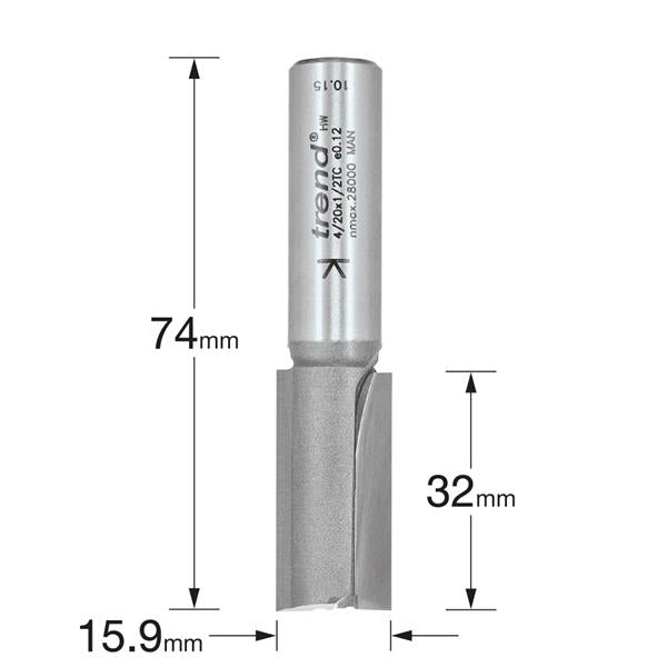 TrendPro Two flute Cutter 15.9mm diameter 4/20X1/2TC