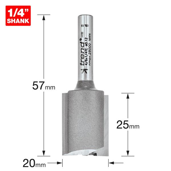 TrendPro Two flute Cutter 20mm diameter 4/6X1/4TC