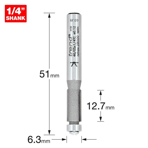 TrendPro Guided trimmer 6.3mm diameter 12.7mm length 46/05X1/4TC