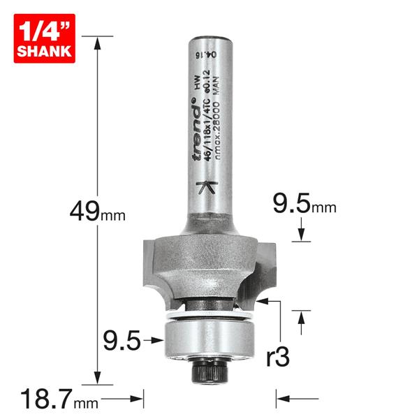 TrendPro Bearing guided ovolo Cutter 3mm radius 46/118X1/4TC