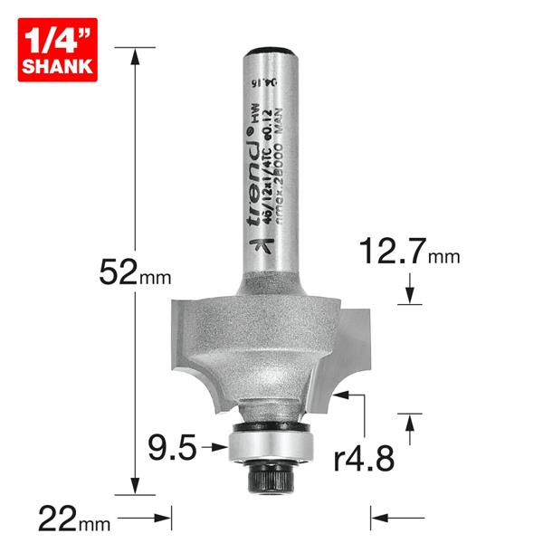 TrendPro Bearing guided ovolo Cutter 4.8mm radius 46/12X1/4TC