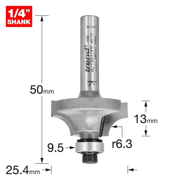 TrendPro Bearing guided ovolo Cutter 6.3mm radius 46/130X1/4TC