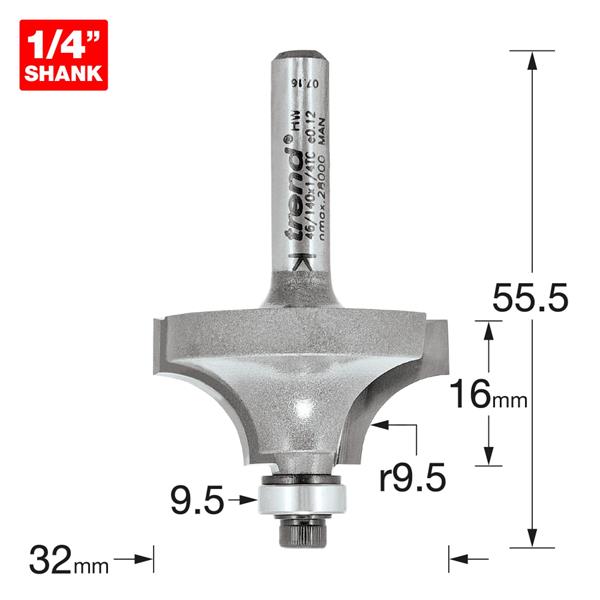 TrendPro Bearing guided ovolo Cutter 9.5mm radius 46/140X1/4TC