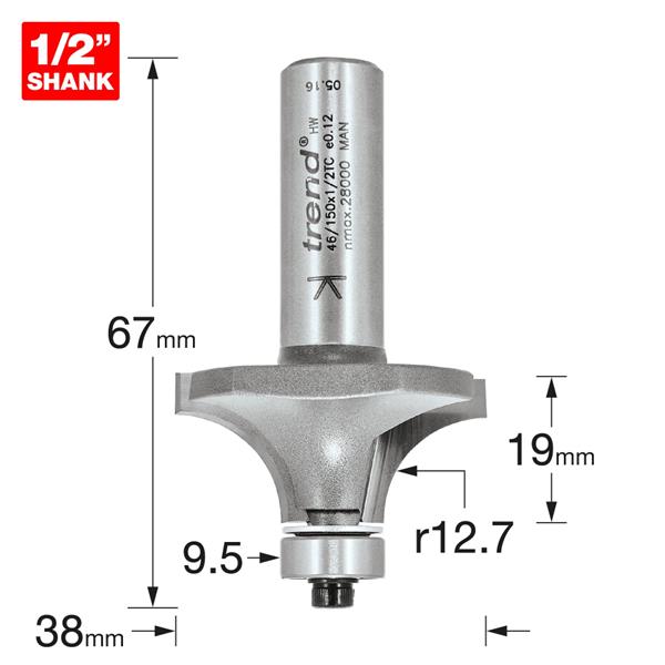 TrendPro Bearing guided ovolo Cutter 12.7mm radius 46/150X1/2TC