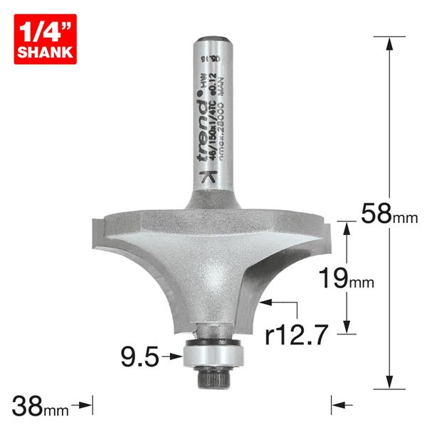 TrendPro Bearing guided ovolo Cutter 12.7mm radius 46/150X1/4TC