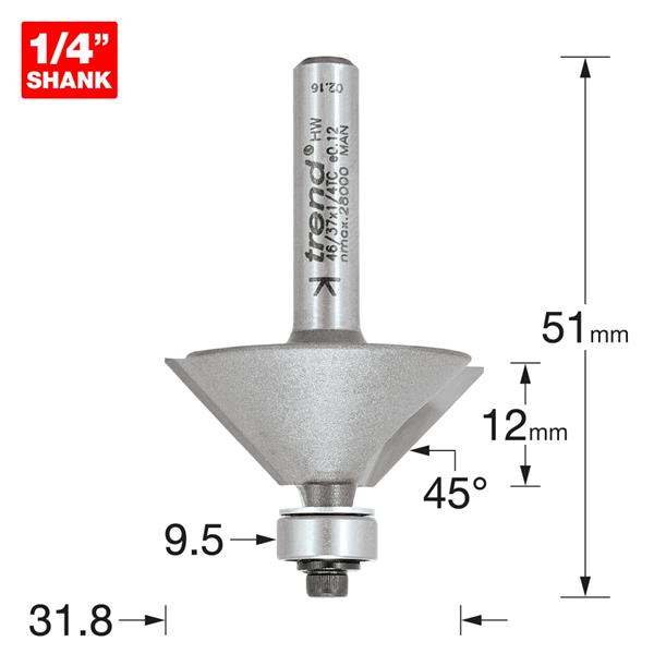 TrendPro Bearing guided chamfer Cutter 45 degrees 46/37X1/4TC