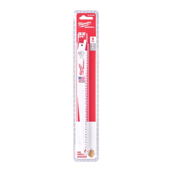 Milwaukee48005036 230mm x 5tpi Wood with Nails Thin Kerf Demolition Sawzall Blades (5 Pack)