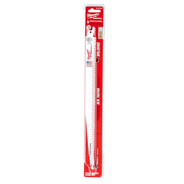 Milwaukee48005037 300mm x 5tpi Wood with Nails Thin Kerf Demolition Sawzall Blades - 5pc