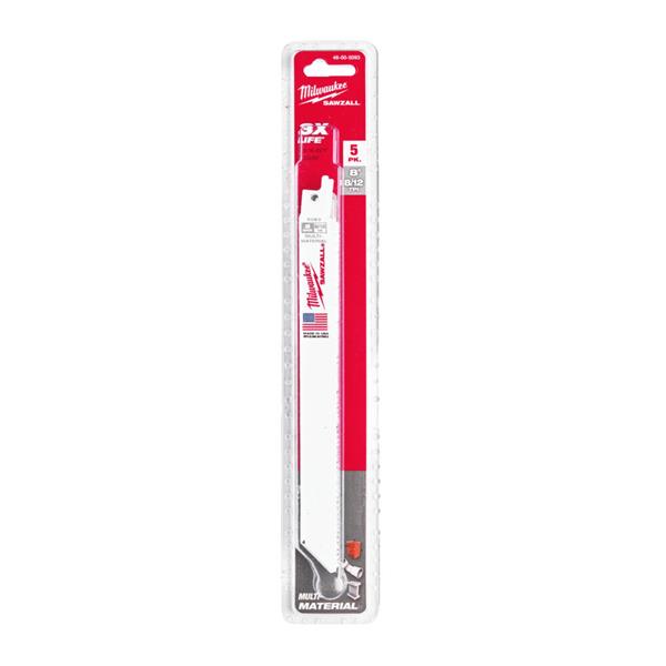 Milwaukee48005093 200mm x 8/12tpi Wood/Metal/Plastic Universal Sawzall Blades - 5pc