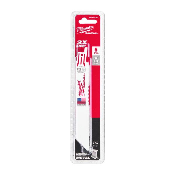 Milwaukee48005182 150mm x 14tpi Metal Thin Kerf Sawzall Blades - 5pc