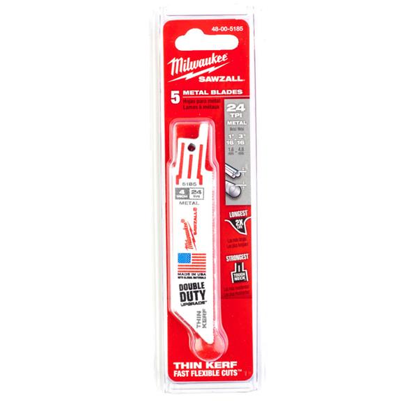 Milwaukee48005185 100mm x 24tpi Metal Thin Kerf Recip Sawzall Blades - 5pc