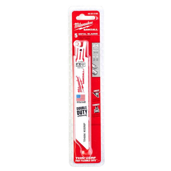 Milwaukee48005186 150mm x 25tpi Metal Thin Kerf Sawzall Blades - 5pc