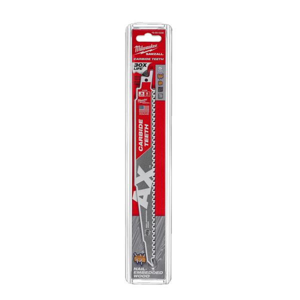 Milwaukee48005226 230mm x 5tpi Wood with Nails AX Carbide Demolition Sawzall Blade - 1pc